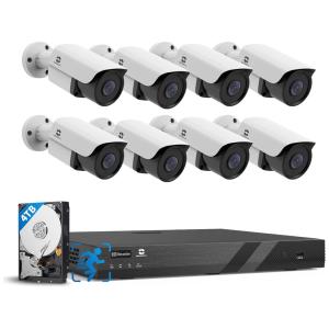 Sistema de Segurança Externa com Fio 16 Canais 4K 8MP NVR HDD de 4TB, 8 Câmeras, GWSECU, Branca