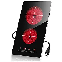 Cooktop Elétrico de Infravermelho Portátil com Queimador Duplo, Placa de Aquecimento de Cerâmica e Compatível com Embutido ou Bancada