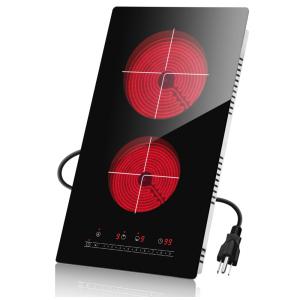 Cooktop Elétrico de Infravermelho Portátil com Queimador Duplo, Placa de Aquecimento de Cerâmica e Compatível com Embutido ou Bancada