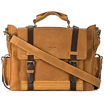 Bolsa Maleta de Couro Masculina para Laptop, VELEZ, Marrom claro