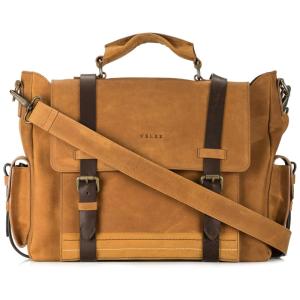 Bolsa Maleta de Couro Masculina para Laptop, VELEZ, Marrom claro
