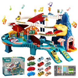 Pista de Corrida com 12 Mini Carros e Tema de Dinossauros para Crianças Acima de 3 Anos, Juqic, Colorida