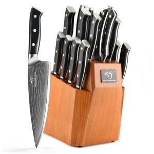 Conjunto de Facas com Bloco de Bancada com Afiador Embutido e Cabo Ergonômico, 18 Peças, NANFANG BROTHERS, Preto