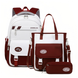 Mochila escolar Mildame infantil juvenil vermelho e branco, conjunto 3 peças, mochila leve infantil, unissex, com pingente decorativo