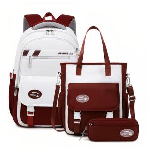 Mochila escolar Mildame infantil juvenil vermelho e branco, conjunto 3 peças, mochila leve infantil, unissex, com pingente decorativo