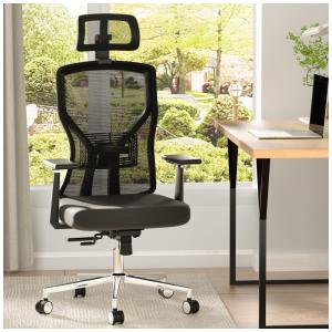 Cadeira de Escritório Ergonômica Giratória com Apoio de Braços 3D, Suporte Lombar Ajustável e Apoio de Cabeça, MOLENTS ZWC008D, Preto