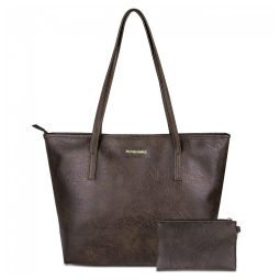 Bolsa de Ombro Feminina em Couro Sintético com Carteira, Montana, Marrom Escuro