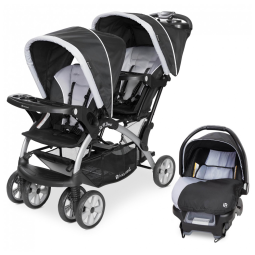 Carrinho de Bebê Duplo com Cadeira para Carro Baby Trend, Preto e Lilás