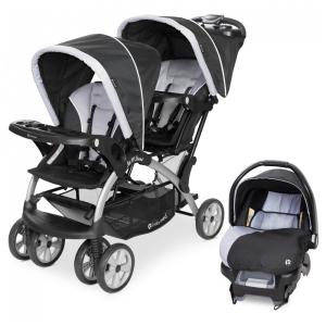 Carrinho de Bebê Duplo com Cadeira para Carro Baby Trend, Preto e Lilás