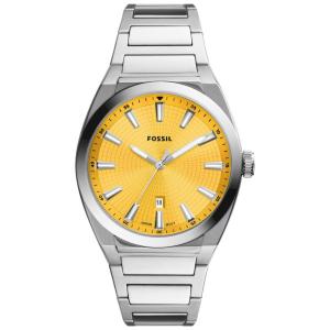 Relógio Masculino Analógico de Quartzo com Pulseira de Aço Inoxidável, Fossil FS5985, Prata e Amarelo