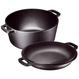 Panela de Ferro Fundido 2 em 1 Capacidade 5L, Pre Preparada, BRUNTMOR BR3049, Preto