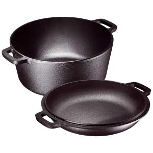 Panela de Ferro Fundido 2 em 1 Capacidade 5L, Pre Preparada, BRUNTMOR BR3049, Preto