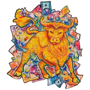 Quebra Cabeças em Madeira MDF para Adultos, Tema Touro Próspero com 211 Peças, LEOGOR, Dourado