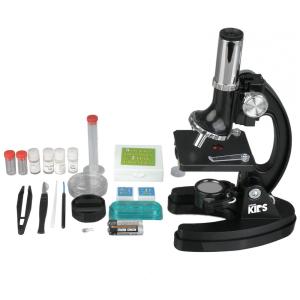Kit Microscópio 120X 1200X para Iniciantes STEM com 52 Peças, Luz LED e Lâmina de Plástico, AmScope, Preto