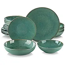 Conjunto de Pratos e Bolws com 16 Peças de Cerâmica, Vancasso Karst, Verde