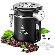 Star Coffee Pote Hermético para Café 473 mL com Visor Transparente e Colher Medidora, Preta