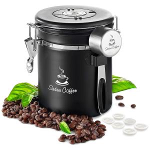 Star Coffee Pote Hermético para Café 473 mL com Visor Transparente e Colher Medidora, Preta