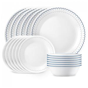 Conjunto de Jantar Corelle 18 peças para 6 pessoas, Pratos Redondos e Tigelas Leves, Vidro Triplo Vitrelle, Resistente a Rachaduras