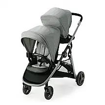 Carrinho de Bebê Duplo Graco Ready2Grow LX 2.0 para Gêmeos Estampa Clark Cinza
