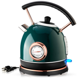 Pukomc Chaleira Elétrica Retro de 1.8L, Aço Inoxidável, 1500W, 110V, Preta