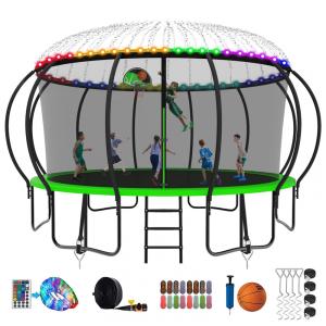 Cama Elastica Capacidade até 544 kg com Luz LED e Cesta de Basquete, SKYUP, Verde