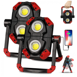 Lanterna Luz de Trabalho LED Portátil Dobrável e Recarregável 2500 Lúmens, 2 Unidades, YZONI, Vermelho