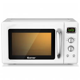 Micro Ondas Retrô de Bancada com 5 Configurações 900W, 110v, COSTWAY, Branco