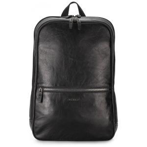 Mochila Unissex de Couro para Laptop, VELEZ, Preta
