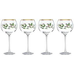 Conjunto de Taças para Vinho de 470mL para Natal com Estilo Clássico e 4 Peças, Lenox 856101, Verde, Vermelho e Dourado
