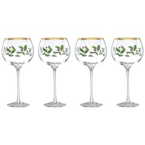 Conjunto de Taças para Vinho de 470mL para Natal com Estilo Clássico e 4 Peças, Lenox 856101, Verde, Vermelho e Dourado