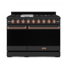 Fogão a gás profissional 122 cm Gordon Ramsay THOR Kitchen preto/rose gold, 7 queimadores, chapa 15.000 BTU, 2 fornos com convecção 198 L