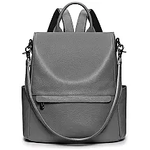 Mochila Feminina de Couro Conversível para Bolsa de Ombro, S ZONE, Cinza