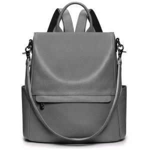 Mochila Feminina de Couro Conversível para Bolsa de Ombro, S ZONE, Cinza