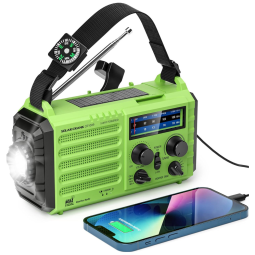 OnLyee Lanterna LED Rádio FM USB Carregamento via Solar, Manivela