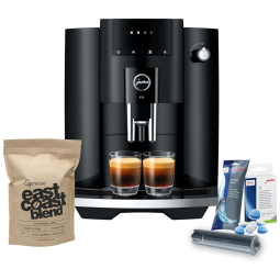 Máquina de Café Expresso com Filtragem de Água CLEARYL Smart+, 6 Pastilhas de Limpeza e Visor em LED, 110V, Jura E4, Preta