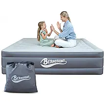 Colchão Inflável Casal Queen com Bomba Embutida, Para até 325KG, BeyondHOME, Branco e Cinza