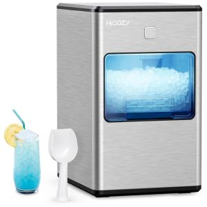 Máquina de Gelo até 24 kg em 24H Portátil com Autolimpeza e Reabastecimento Automático de Água, 110V, HiCOZY, Prata