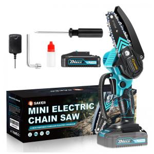 Motosserra Elétrica Portátil sem Fio para Poda de Galhos Movida a Bateria 20V, Saker, Azul