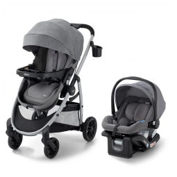 Carrinho de Bebê Travel System 3 em 1 com Assento Reversível e Cesto de Armazenamento Extragrande Expansível, Graco Modes, Cinza