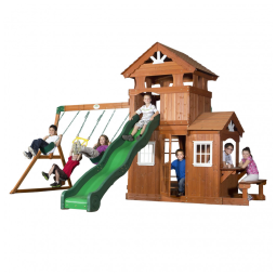 Playground Infantil com Banco para Lanche, Parede de Escalada, Escorregador de 3 Metros, 2 Balanços e Barra de Acrobacias