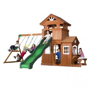 Playground Infantil com Banco para Lanche, Parede de Escalada, Escorregador de 3 Metros, 2 Balanços e Barra de Acrobacias