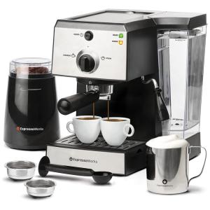 Cafeteira Elétrica EspressoWorks Expresso 1.2L com Espumador e Moedor 15 Bar 1350W, 110V, Branca