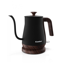 Chaleira Elétrica 0,8 L com Desligamento Automático, em Aço Inoxidável, 110V 1000W, Keebar XH W081, Preto Matte e Marrom