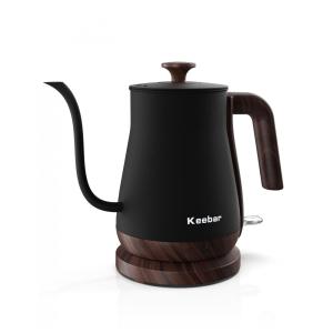 Chaleira Elétrica 0,8 L com Desligamento Automático, em Aço Inoxidável, 110V 1000W, Keebar XH W081, Preto Matte e Marrom