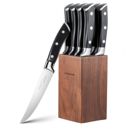 Conjunto de Facas em Aço Inoxidável com Bloco de Bancada, 8 Peças, OAKSWARE, Preto