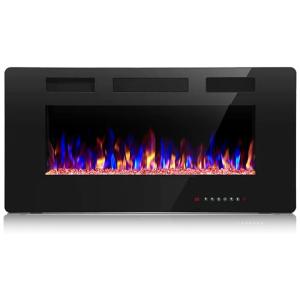 Lareira Elétrica de Embutir A45x91L com Controle Remoto e Digital, Luz LED, Chama Ajustável e Temporizador, 1500W, 110v, CRZOE Jx 836C3