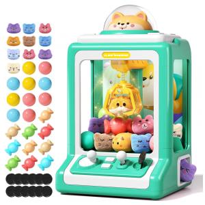 Máquina de Garra Infantil Jovow Doggy Green, Mini Arcade Eletrônica com Música e 30 Brinquedos, Prêmio e Diversão para Festas e Crianças