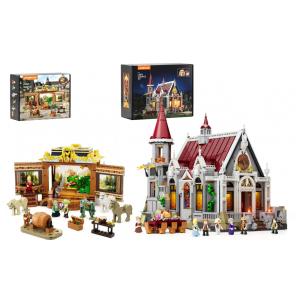 Kit Lumibricks Medieval Castle Banquet Hall com iluminação LED 3232 peças + Medieval Troupe Carriage 1248 peças cenário medieval completo