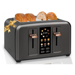 Torradeira Elétrica de 4 Fatias com Display LCD Digital, 6 Níveis de Tostagem, 110V 1800W, SEEDEEM, Cinza