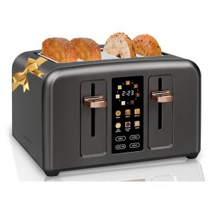 Torradeira Elétrica de 4 Fatias com Display LCD Digital, 6 Níveis de Tostagem, 110V 1800W, SEEDEEM, Cinza